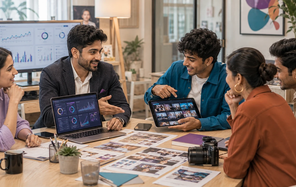 Creators reviewing a collaborative campaign and its results