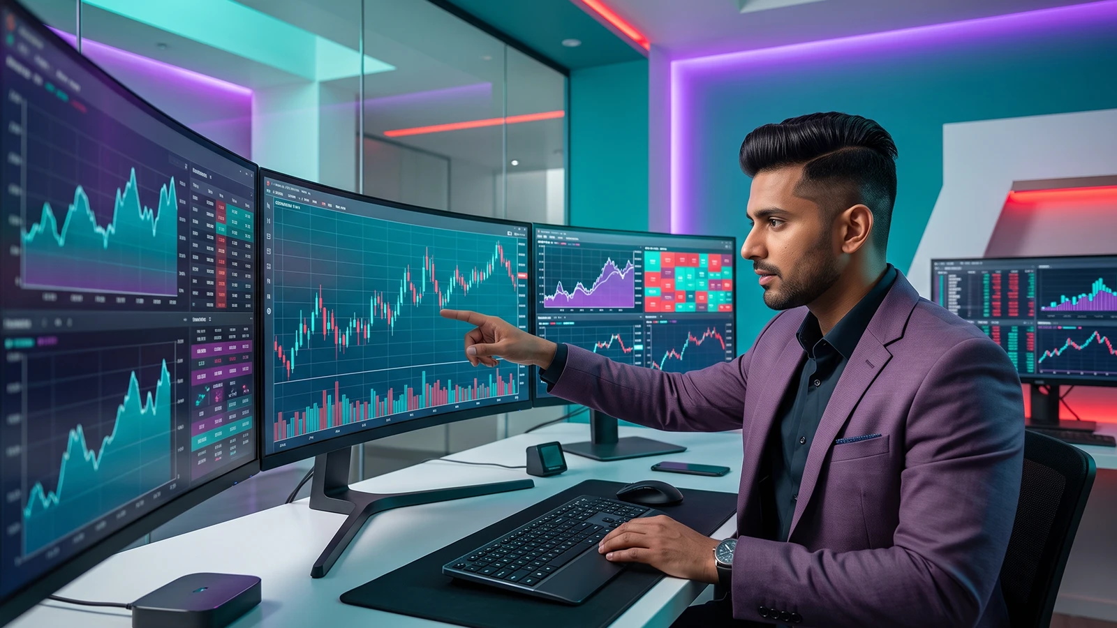 INDmoney creator presenting a finance campaign at multiple monitors