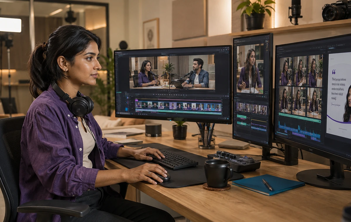 Filmmaker capturing a creator-led studio conversation