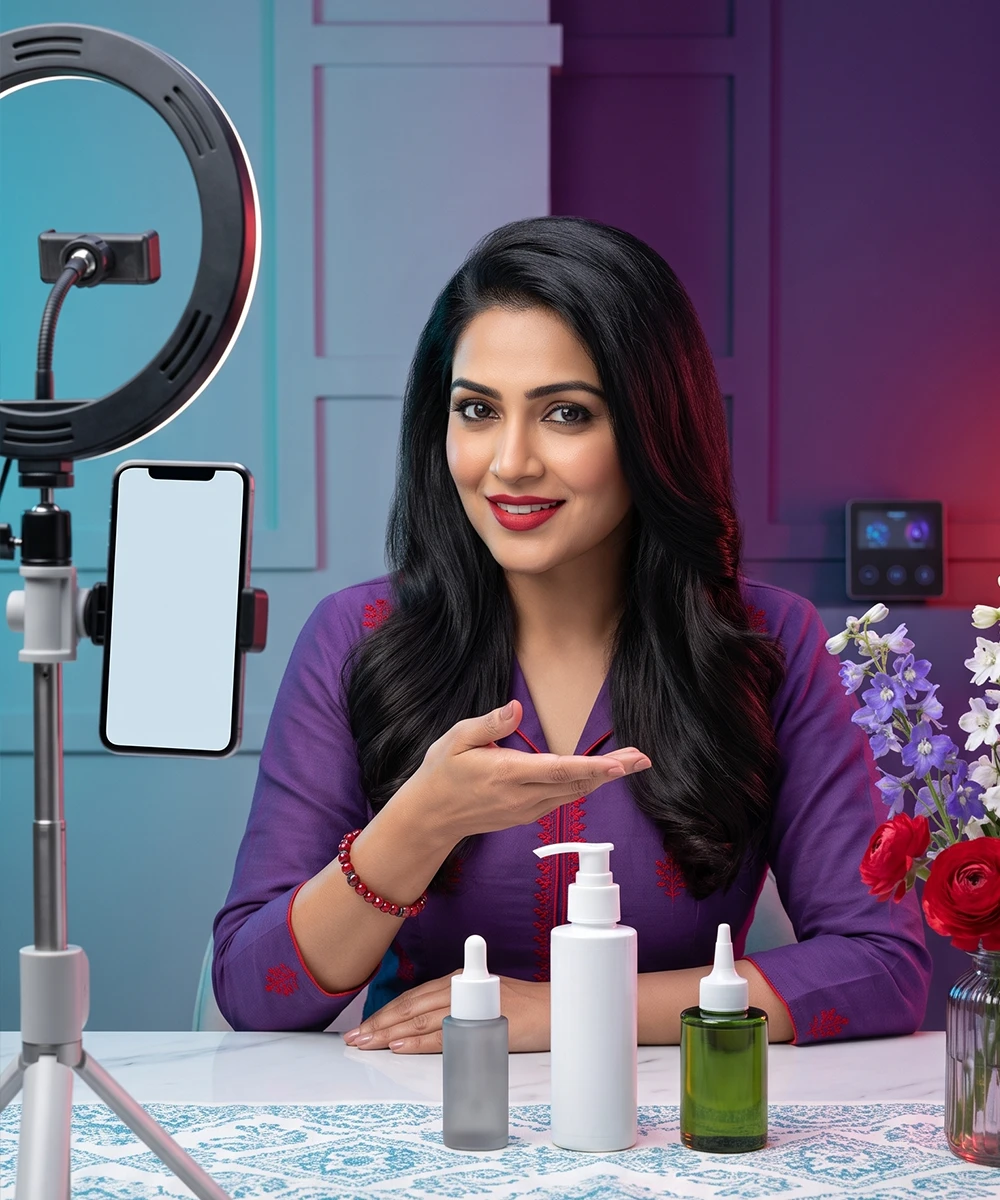 Traya creator campaign visual showing a hair wellness transformation story