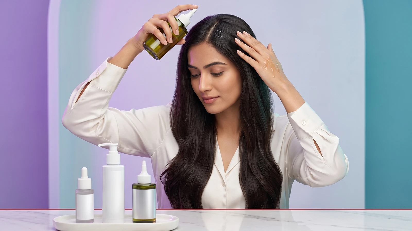 Traya creator applying a haircare product in a campaign story